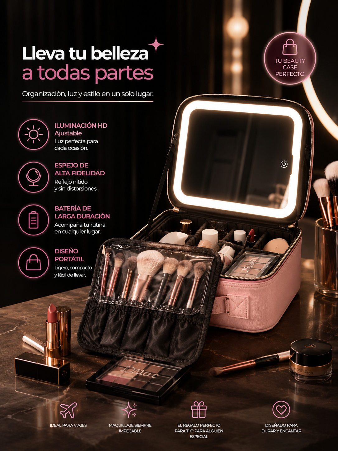 Organizador de belleza con iluminación