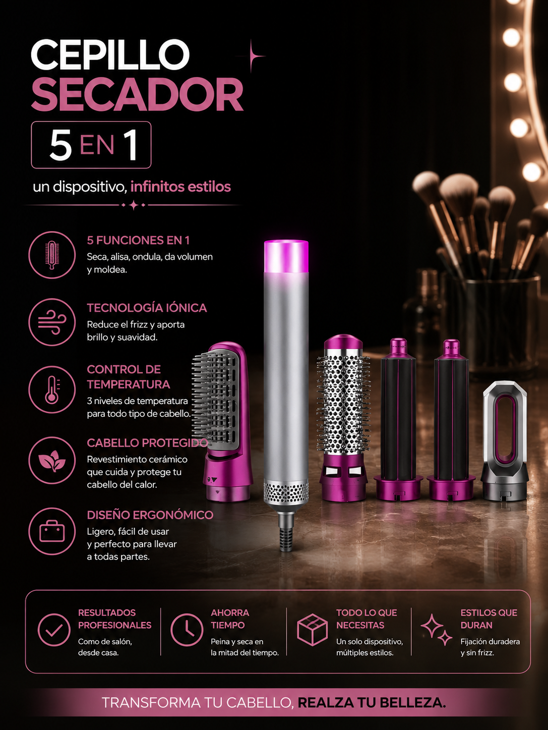 Cepillo Secador 5 En 1 Profesional
